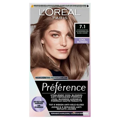 L'Oréal Paris Préférence Cool Blondes 7.1 As Middenblond Permanente Haarkleuring
