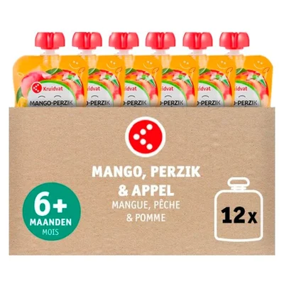 Kruidvat 6+M Bio Mango-Perzik met Appel Knijpzakje