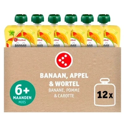 Kruidvat 6+M Bio Banaan met Appel en Wortel Knijpzakje