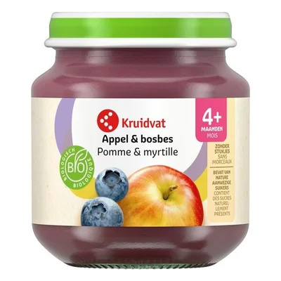 Kruidvat 4+M Bio Appel &  Bosbes Fruithapje