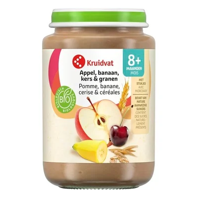 Kruidvat 8+M Bio Appel, Banaan, Kers & Granen Fruithapje