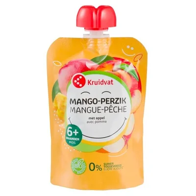 Kruidvat 6+M Bio Mango-Perzik met Appel Knijpzakje