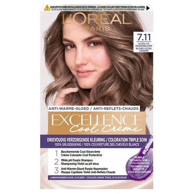 L'Oréal Paris Excellence Cool Crème 7.11 Ultra As Middenblond Permanente Haarkleuring