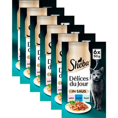 Sheba Délices du Jour in Saus met Zalm, Tonijn & Forel Maaltijdzakjes Kattenvoer
