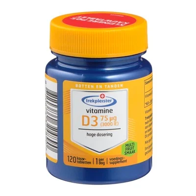 Trekpleister Vitamine D3 75ug Kauwtabletten