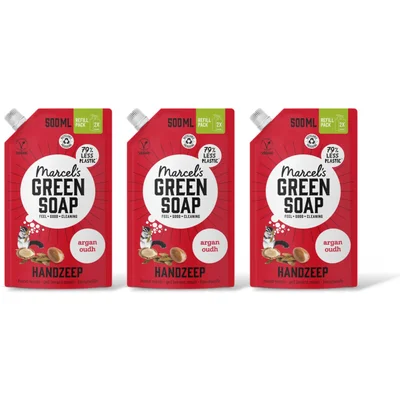 Marcel's Green Soap Handzeep argan & oudh navulling 3pack
