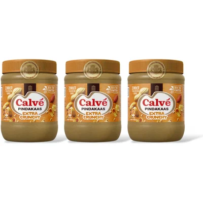 Calvé Extra crunchy pindakaas 3-pack