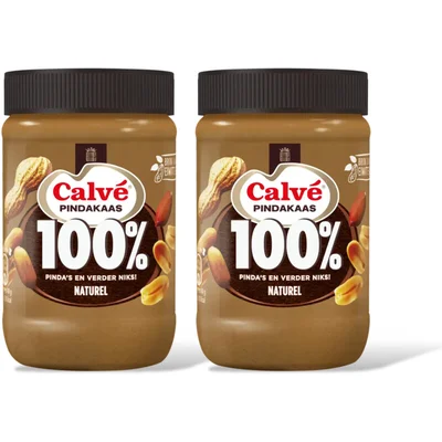 Calvé Pindakaas 100% pinda's fijn 2-pack