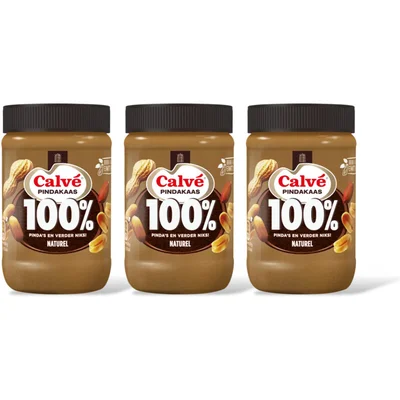 Calvé Pindakaas 100% pinda's fijn 3-pack