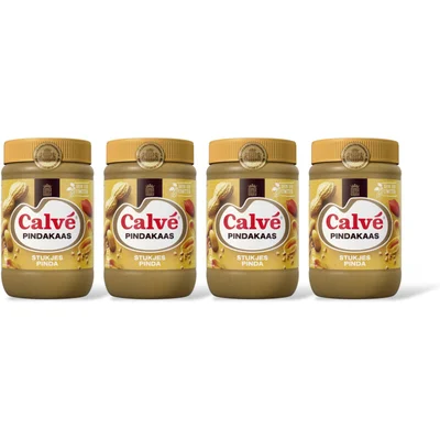 Calvé Pindakaas met stukjes pinda 4pack