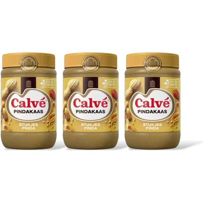 Calvé Pindakaas met stukjes pinda 3-pack