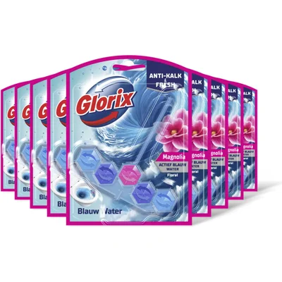Glorix Pink magnolia blauw water wc-blok 9-pack