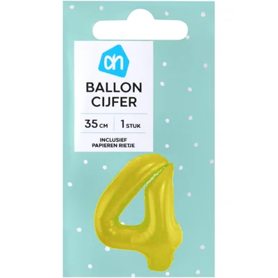 AH Folieballon nummer 4 goud 36cm