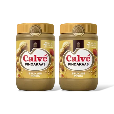 Calvé Pindakaas met stukjes pinda 2-pack