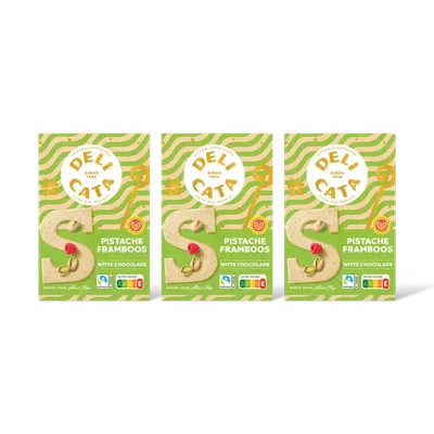 Delicata Chocoletter wit pistache framboos 3-pack