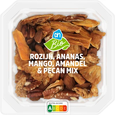AH Biologisch Rozijn, ananas, mango, amandel mix