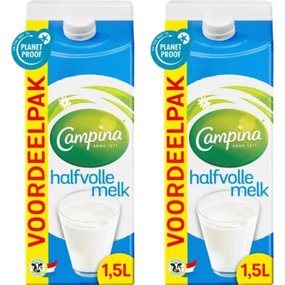 Campina Halfvolle Melk 1,5L pakket 2-pack