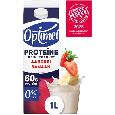 Optimel Proteïne drinkyoghurt aardbei banaan