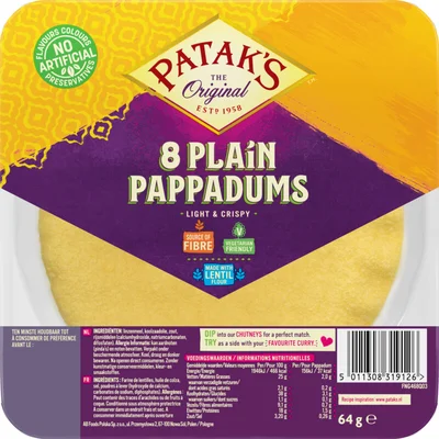 Patak's Pappadums naturel kant-en-klaar