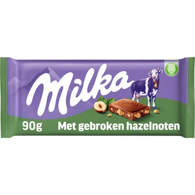 Milka Chocoladereep gebroken hazelnoten